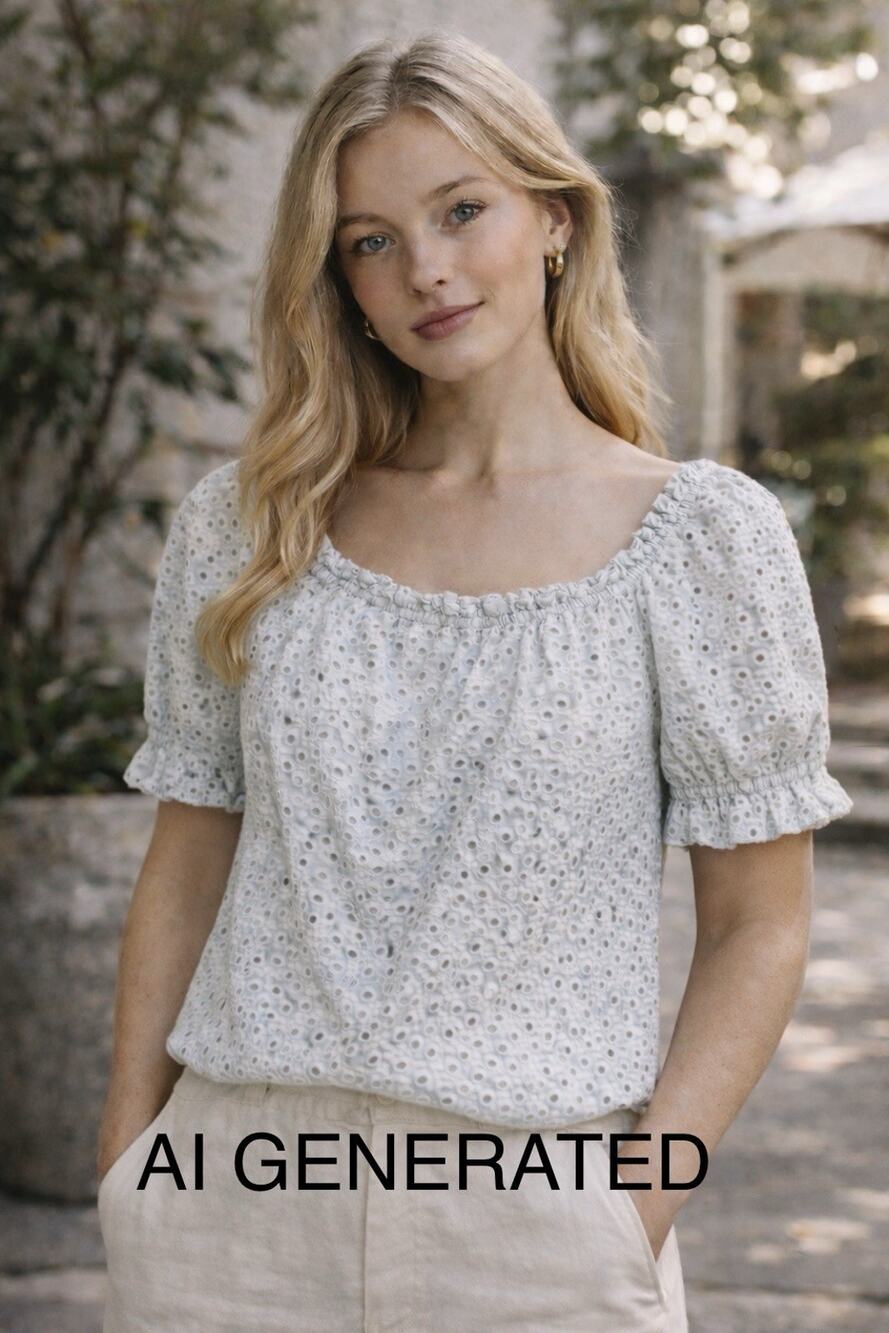 Eyelet Crop Top Medium English Factory Ice Blue Lined